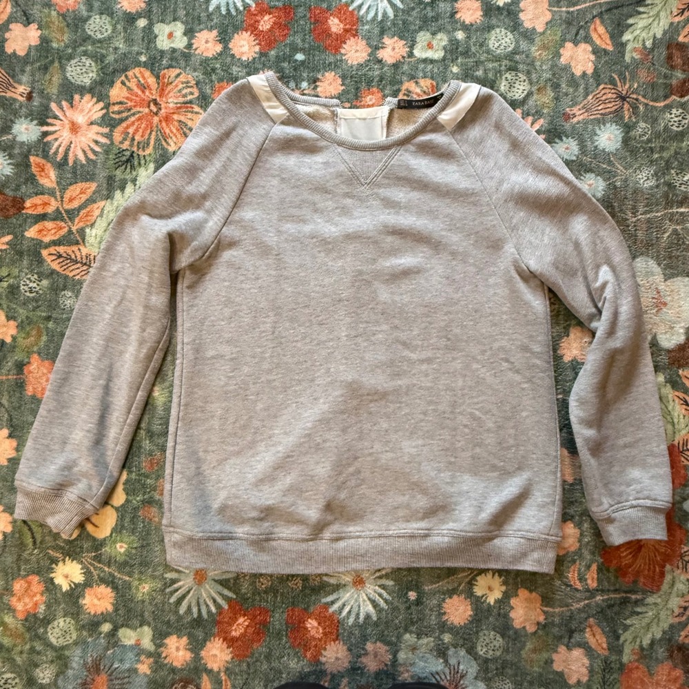 Zara Basic Womens Grey Full Back‎ Zip Sweatshirt Raglan Sleeve Size S
